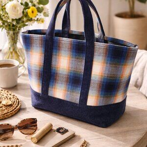 Gap + Pendleton Woolen Mills Blue Orange Cabincore Preppy Plaid Tote Bag